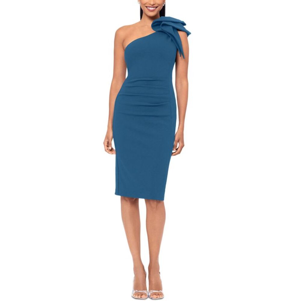 Betsy & Adam Womens Asymmetric Ruffled Sleeveless Sheath Dress 8 Azure NWT $219
